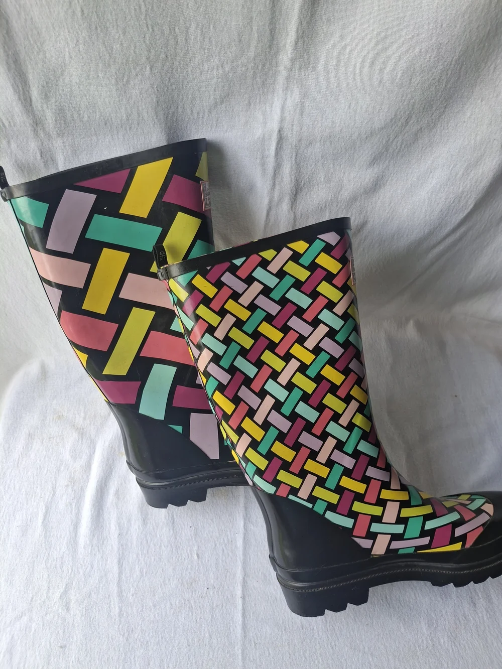 Women's Multicolor Woven-Pattern Rain Boots